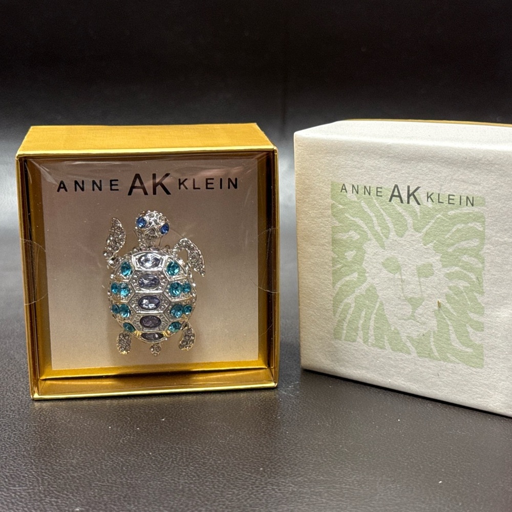 Anne Klein Silver and Teal Turtle Brooch